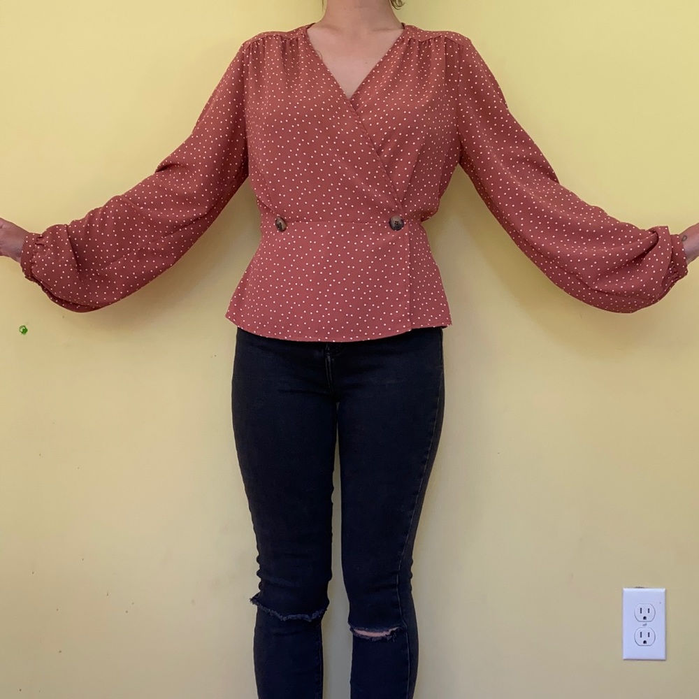 Wrap over long sleeves blouse